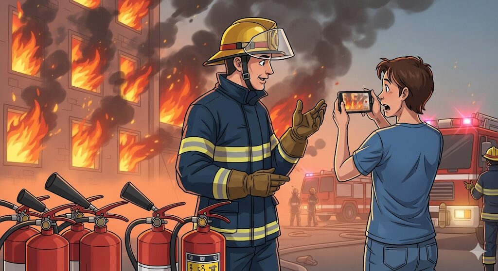 火事が起きている時は撮影より消火活動に協力